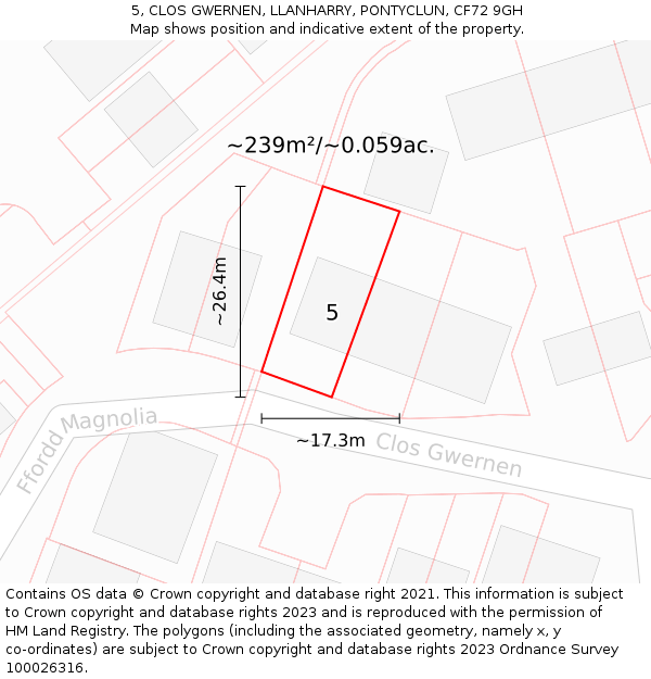 5, CLOS GWERNEN, LLANHARRY, PONTYCLUN, CF72 9GH: Plot and title map