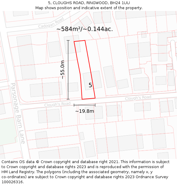 5, CLOUGHS ROAD, RINGWOOD, BH24 1UU: Plot and title map