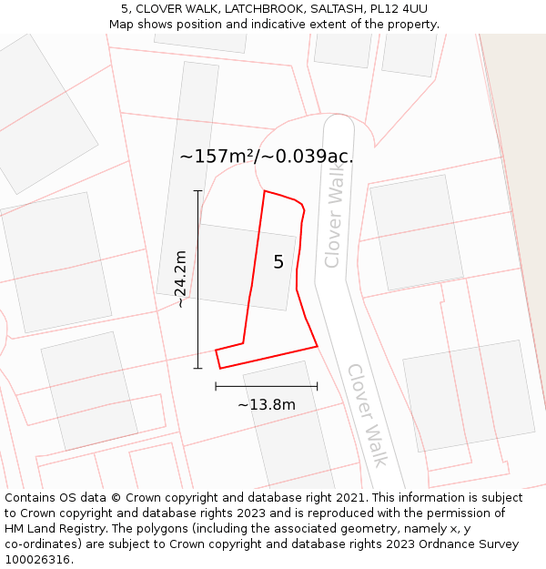 5, CLOVER WALK, LATCHBROOK, SALTASH, PL12 4UU: Plot and title map