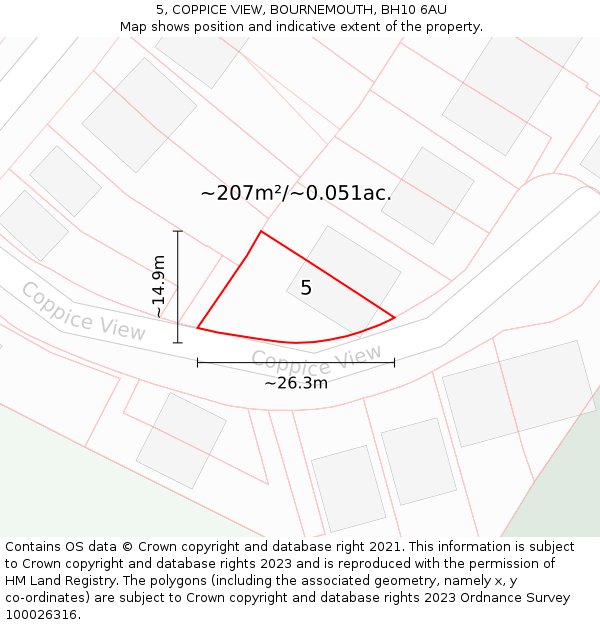 5, COPPICE VIEW, BOURNEMOUTH, BH10 6AU: Plot and title map