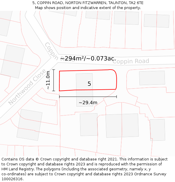 5, COPPIN ROAD, NORTON FITZWARREN, TAUNTON, TA2 6TE: Plot and title map