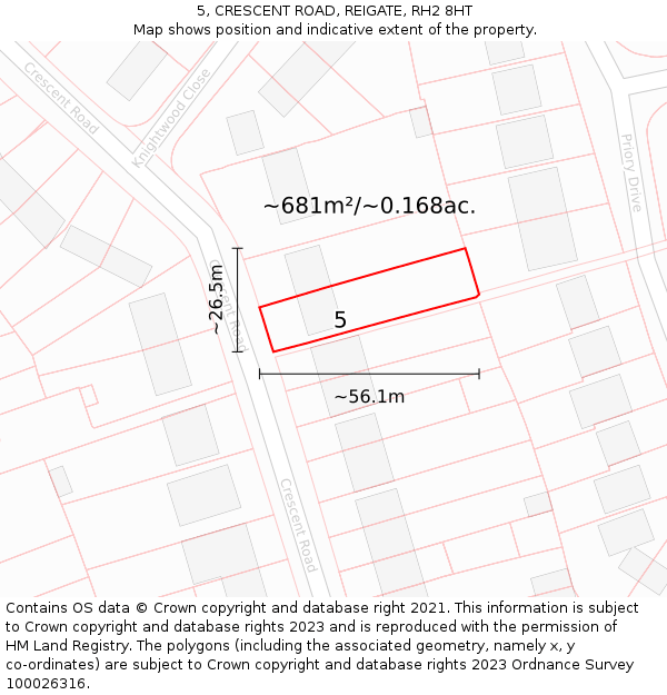 5, CRESCENT ROAD, REIGATE, RH2 8HT: Plot and title map