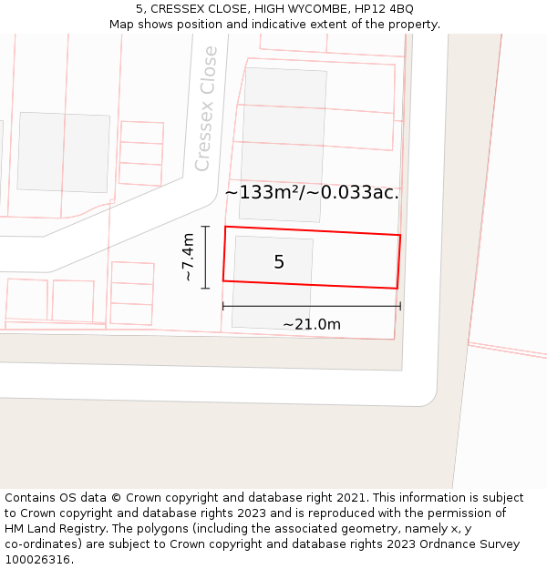 5, CRESSEX CLOSE, HIGH WYCOMBE, HP12 4BQ: Plot and title map