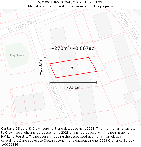 5, CROOKHAM GROVE, MORPETH, NE61 2XF: Plot and title map