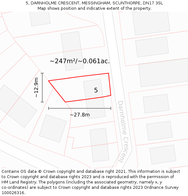 5, DARNHOLME CRESCENT, MESSINGHAM, SCUNTHORPE, DN17 3SL: Plot and title map