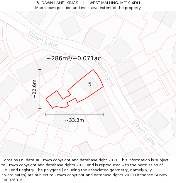 5, DAWN LANE, KINGS HILL, WEST MALLING, ME19 4DH: Plot and title map