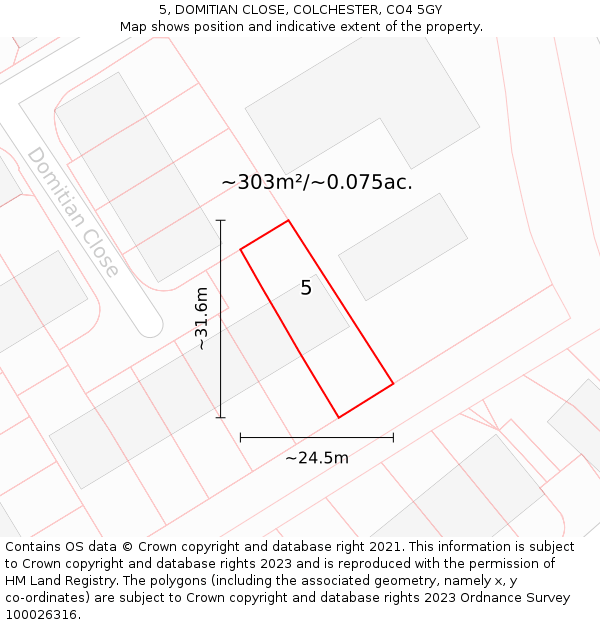 5, DOMITIAN CLOSE, COLCHESTER, CO4 5GY: Plot and title map