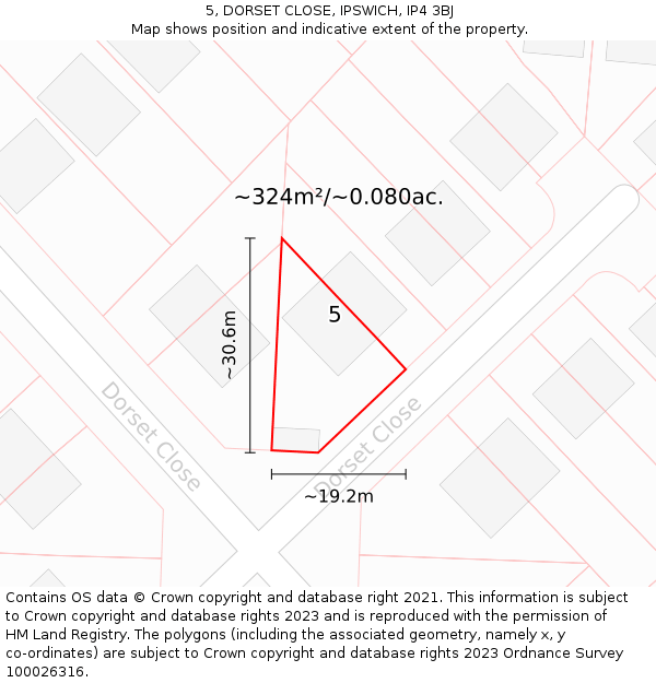 5, DORSET CLOSE, IPSWICH, IP4 3BJ: Plot and title map