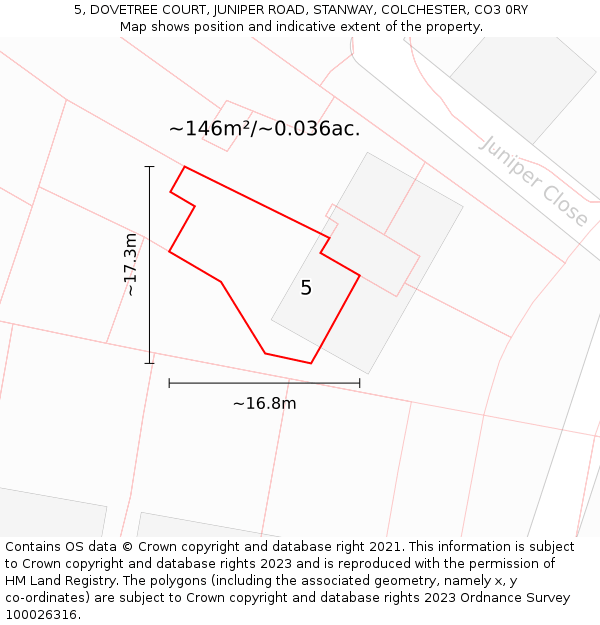 5, DOVETREE COURT, JUNIPER ROAD, STANWAY, COLCHESTER, CO3 0RY: Plot and title map