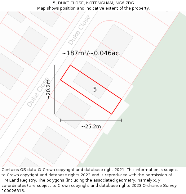 5, DUKE CLOSE, NOTTINGHAM, NG6 7BG: Plot and title map