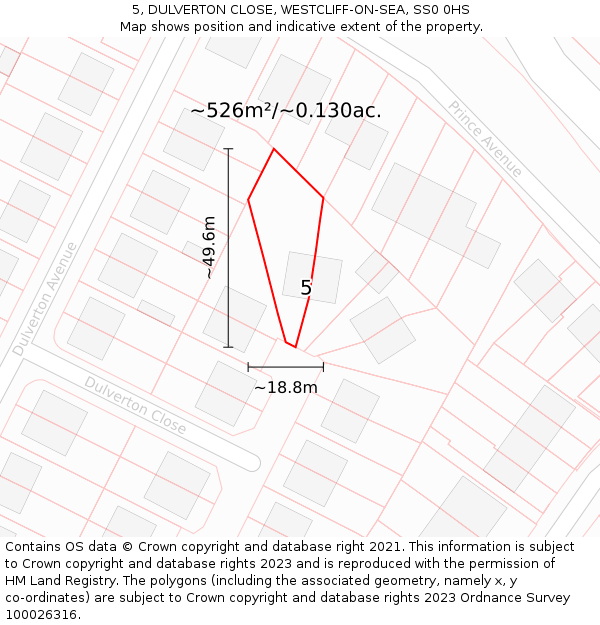 5, DULVERTON CLOSE, WESTCLIFF-ON-SEA, SS0 0HS: Plot and title map