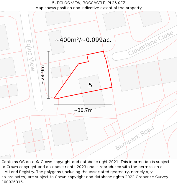 5, EGLOS VIEW, BOSCASTLE, PL35 0EZ: Plot and title map