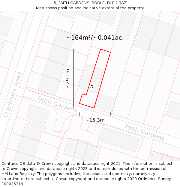 5, FAITH GARDENS, POOLE, BH12 3AZ: Plot and title map