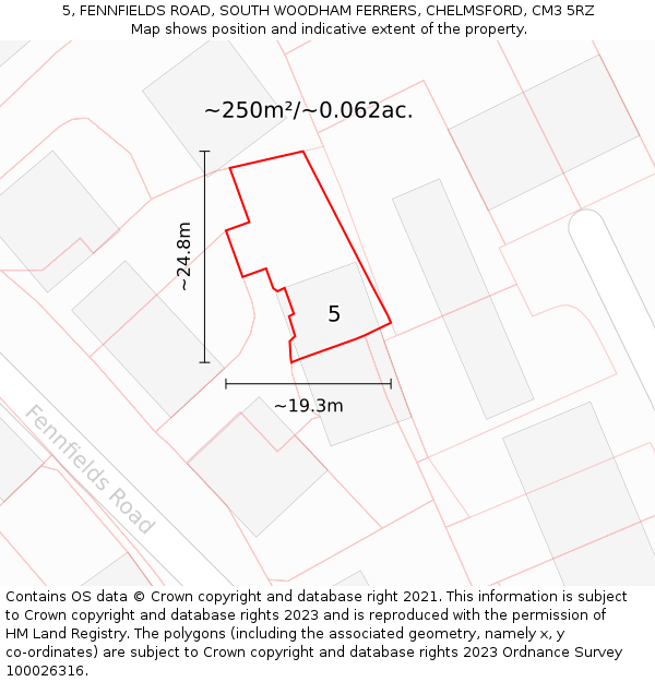 5, FENNFIELDS ROAD, SOUTH WOODHAM FERRERS, CHELMSFORD, CM3 5RZ: Plot and title map