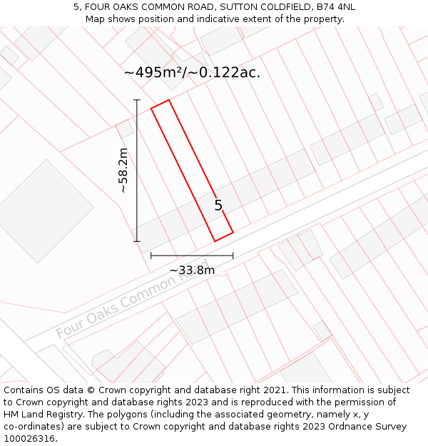 5, FOUR OAKS COMMON ROAD, SUTTON COLDFIELD, B74 4NL: Plot and title map