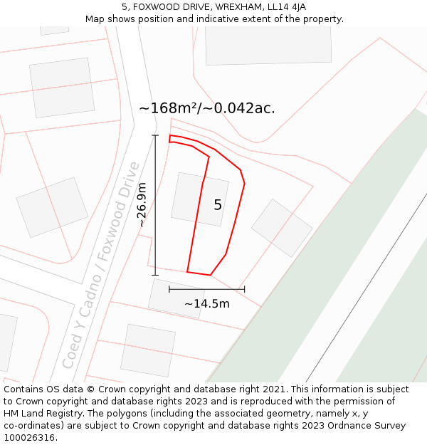 5, FOXWOOD DRIVE, WREXHAM, LL14 4JA: Plot and title map