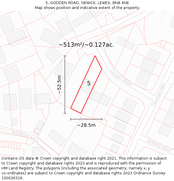 5, GODDEN ROAD, NEWICK, LEWES, BN8 4NE: Plot and title map