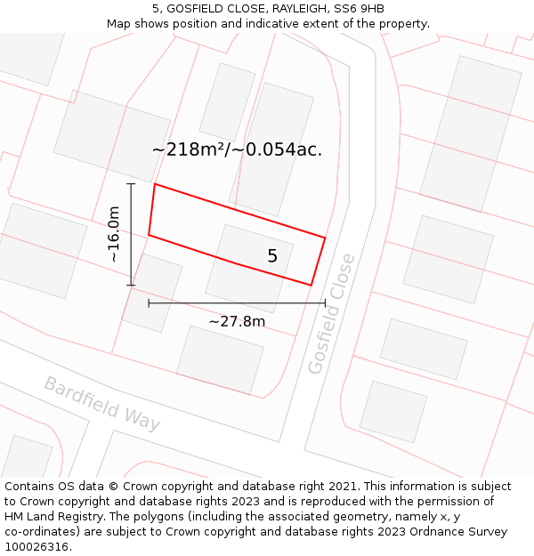 5, GOSFIELD CLOSE, RAYLEIGH, SS6 9HB: Plot and title map