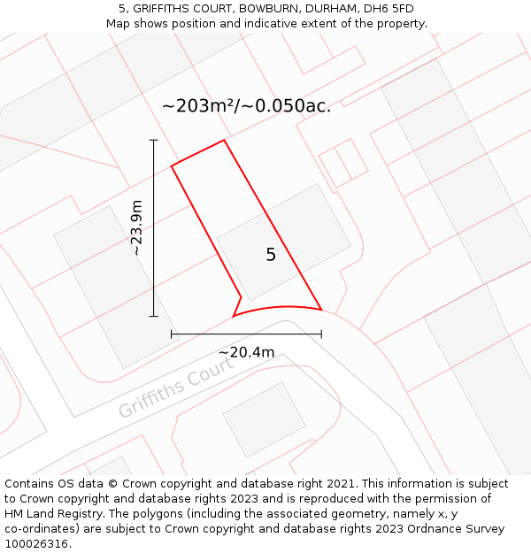 5, GRIFFITHS COURT, BOWBURN, DURHAM, DH6 5FD: Plot and title map