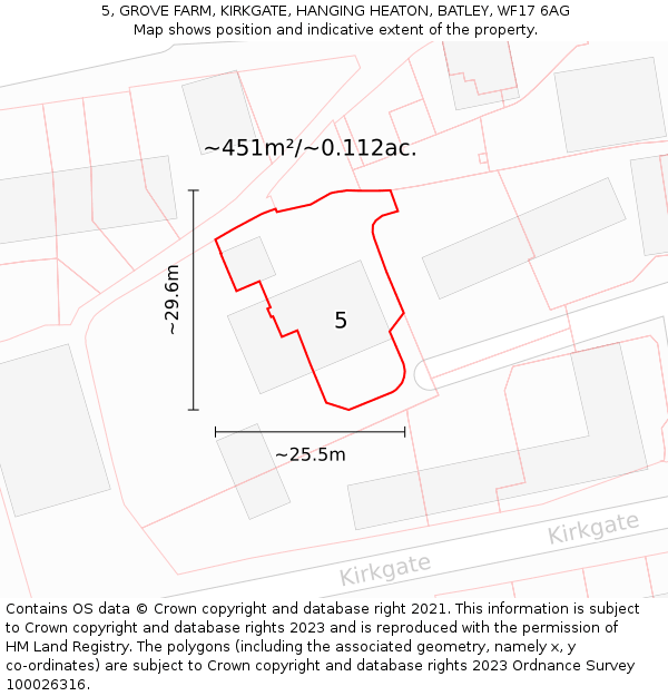 5, GROVE FARM, KIRKGATE, HANGING HEATON, BATLEY, WF17 6AG: Plot and title map