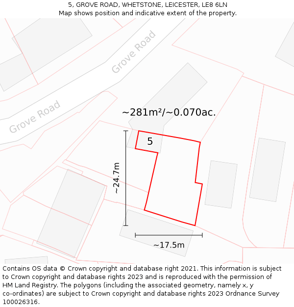 5, GROVE ROAD, WHETSTONE, LEICESTER, LE8 6LN: Plot and title map