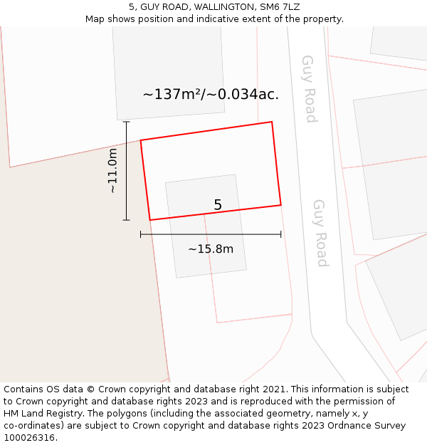 5, GUY ROAD, WALLINGTON, SM6 7LZ: Plot and title map