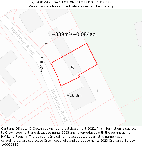 5, HARDMAN ROAD, FOXTON, CAMBRIDGE, CB22 6RN: Plot and title map