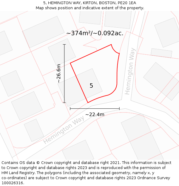 5, HEMINGTON WAY, KIRTON, BOSTON, PE20 1EA: Plot and title map