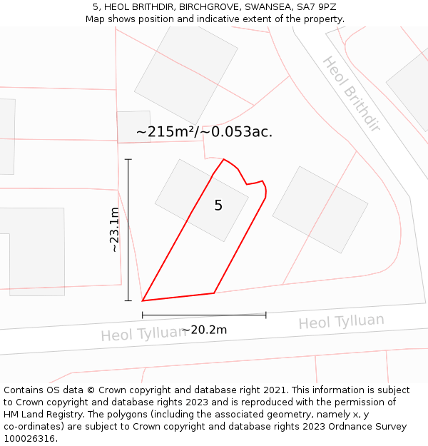 5, HEOL BRITHDIR, BIRCHGROVE, SWANSEA, SA7 9PZ: Plot and title map