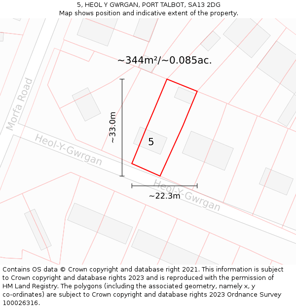 5, HEOL Y GWRGAN, PORT TALBOT, SA13 2DG: Plot and title map