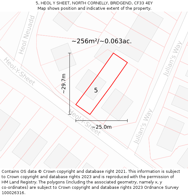 5, HEOL Y SHEET, NORTH CORNELLY, BRIDGEND, CF33 4EY: Plot and title map