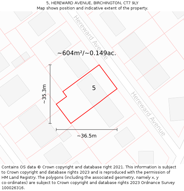 5, HEREWARD AVENUE, BIRCHINGTON, CT7 9LY: Plot and title map