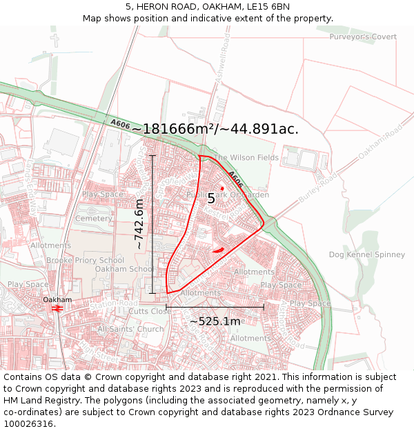 5, HERON ROAD, OAKHAM, LE15 6BN: Plot and title map