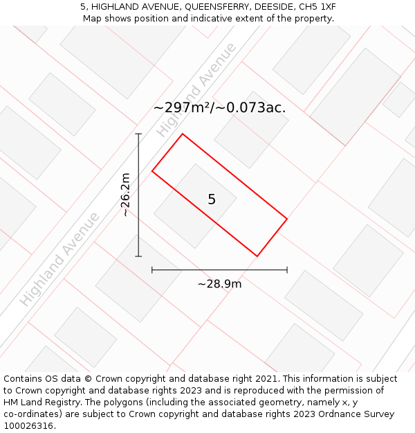 5, HIGHLAND AVENUE, QUEENSFERRY, DEESIDE, CH5 1XF: Plot and title map