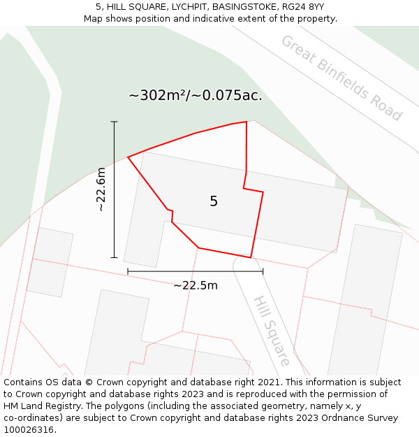 5, HILL SQUARE, LYCHPIT, BASINGSTOKE, RG24 8YY: Plot and title map