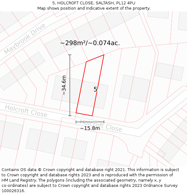 5, HOLCROFT CLOSE, SALTASH, PL12 4PU: Plot and title map