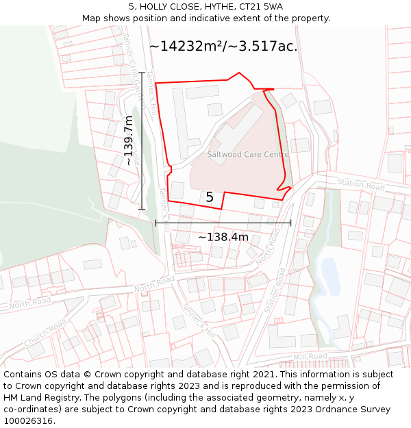 5, HOLLY CLOSE, HYTHE, CT21 5WA: Plot and title map