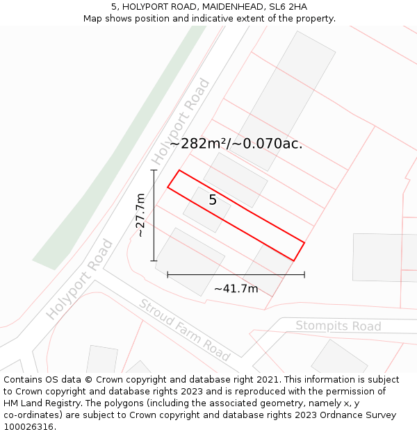 5, HOLYPORT ROAD, MAIDENHEAD, SL6 2HA: Plot and title map