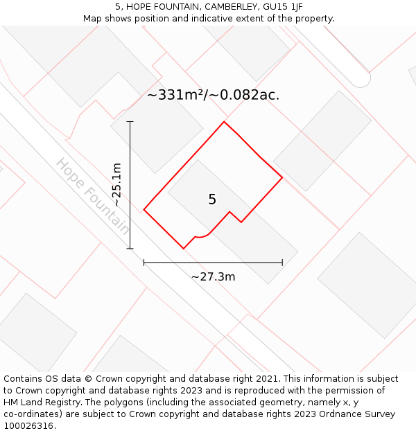 5, HOPE FOUNTAIN, CAMBERLEY, GU15 1JF: Plot and title map