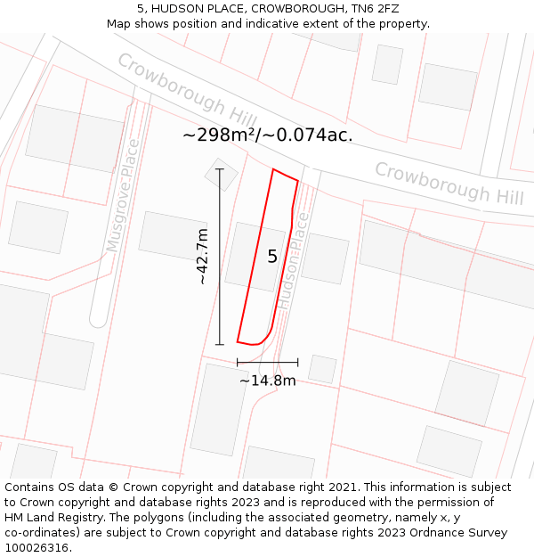 5, HUDSON PLACE, CROWBOROUGH, TN6 2FZ: Plot and title map