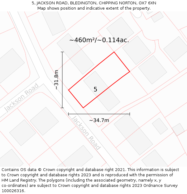 5, JACKSON ROAD, BLEDINGTON, CHIPPING NORTON, OX7 6XN: Plot and title map