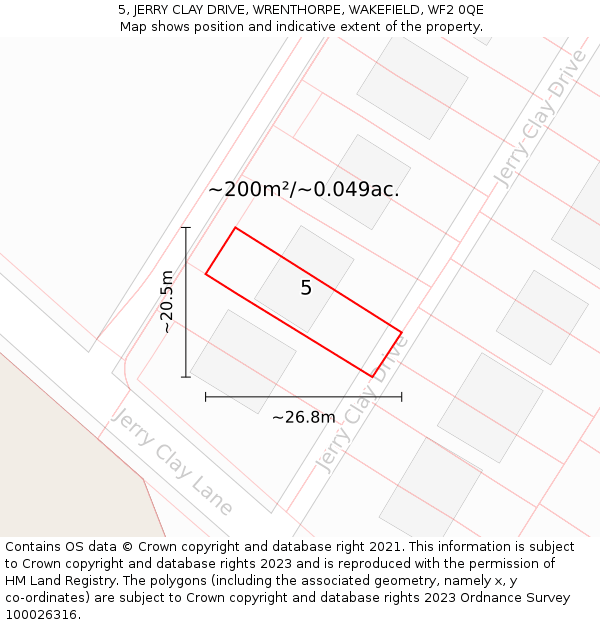 5, JERRY CLAY DRIVE, WRENTHORPE, WAKEFIELD, WF2 0QE: Plot and title map