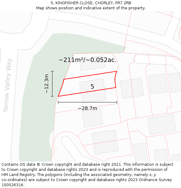 5, KINGFISHER CLOSE, CHORLEY, PR7 2RB: Plot and title map