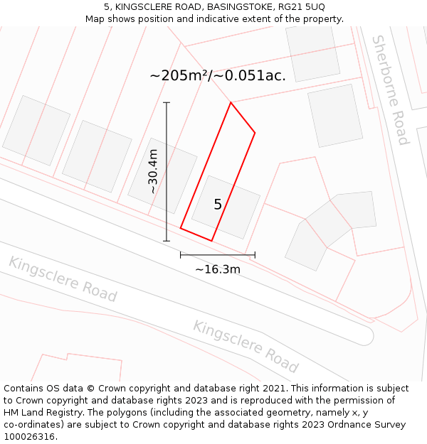 5, KINGSCLERE ROAD, BASINGSTOKE, RG21 5UQ: Plot and title map