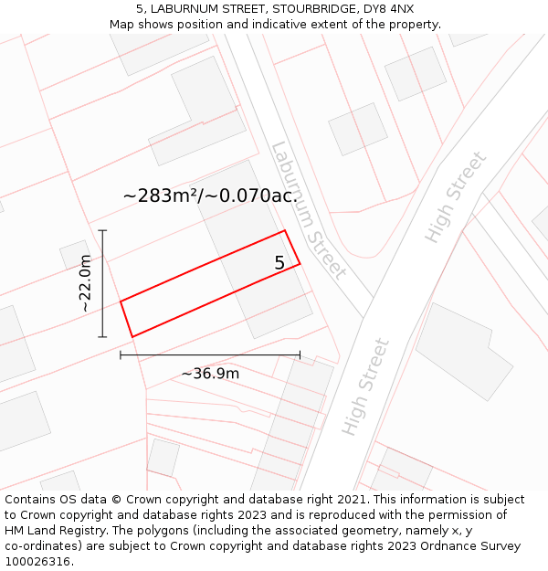 5, LABURNUM STREET, STOURBRIDGE, DY8 4NX: Plot and title map