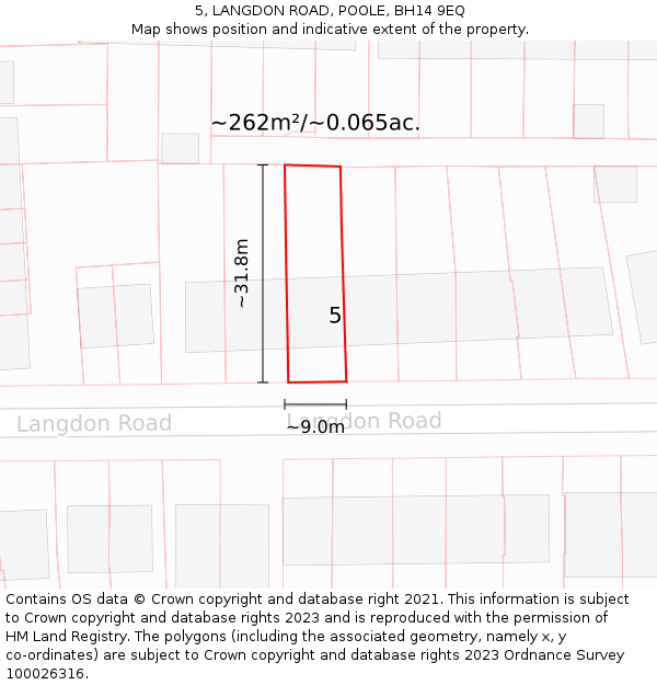 5, LANGDON ROAD, POOLE, BH14 9EQ: Plot and title map