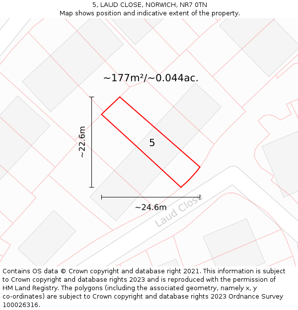 5, LAUD CLOSE, NORWICH, NR7 0TN: Plot and title map