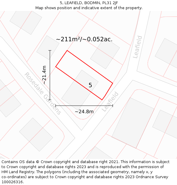 5, LEAFIELD, BODMIN, PL31 2JF: Plot and title map