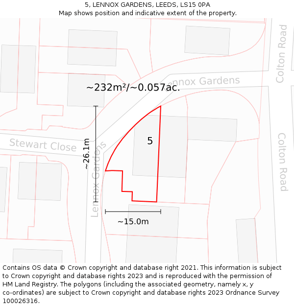 5, LENNOX GARDENS, LEEDS, LS15 0PA: Plot and title map