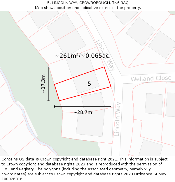 5, LINCOLN WAY, CROWBOROUGH, TN6 3AQ: Plot and title map